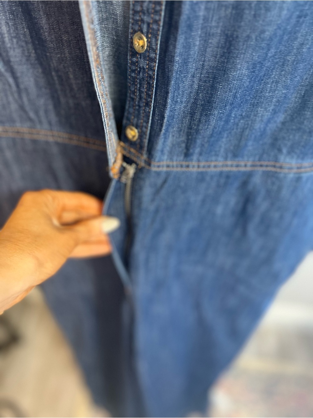 TALBOTS Denim Jumpsuit Medium Pockets Button Down Long Sleeve - Picture 7 of 15